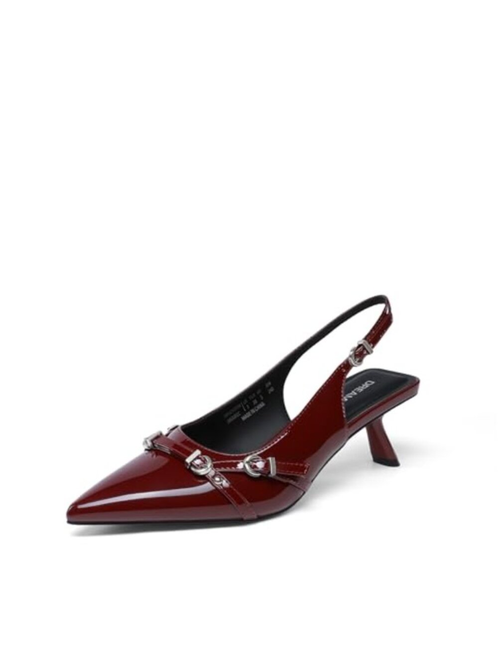Women's Pointed Toe Kitten Heels Slingback Faux Leather Buckle Dress Pumps